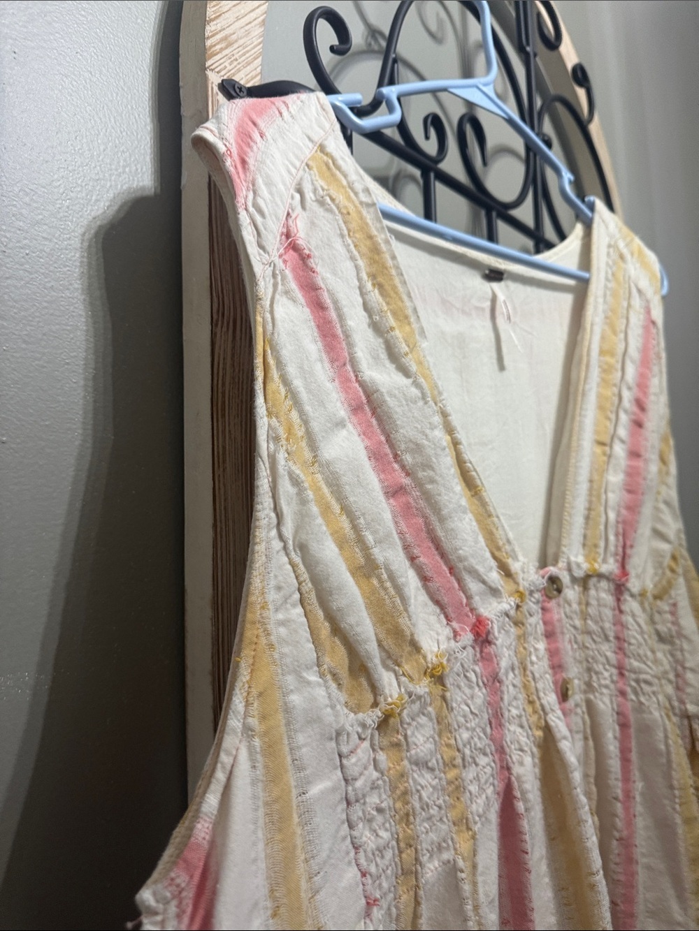 Free People Cream Dress with Pink & Yellow Stripes M Do it again mini boho - Picture 8 of 15